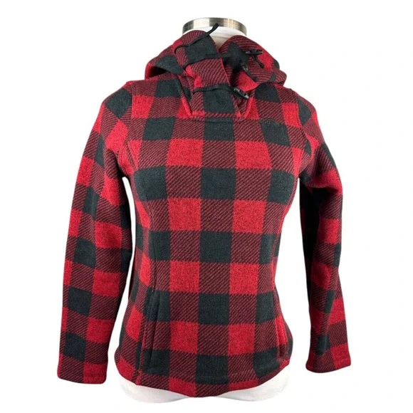 The North Face Crescent Buffalo Plaid Fleece Toggle Hooded Pullover Womens Small - Picture 15 of 16